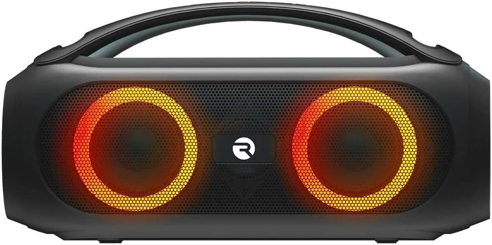 Raycon The Power Boombox Speaker, Portable Bluetooth Wireless Speaker with 3.5mm AUX Cable, FM Radio, 21 Hours of Battery, Three Sound Profiles, IPX5 Water Resistance