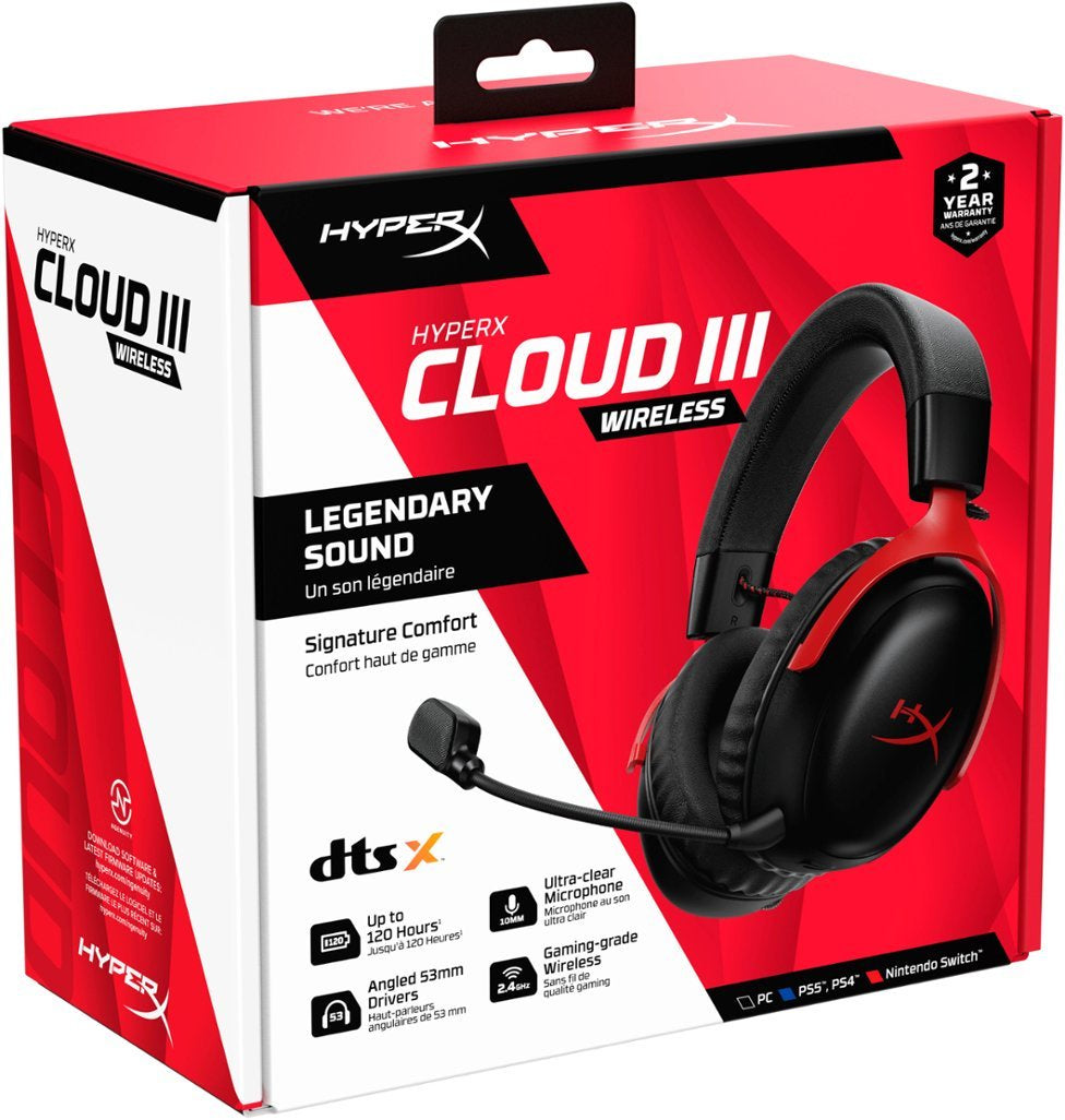 HyperX - Cloud III Wireless Gaming Headset for PC, PS5, PS4, and Nintendo Switch - Black/Red