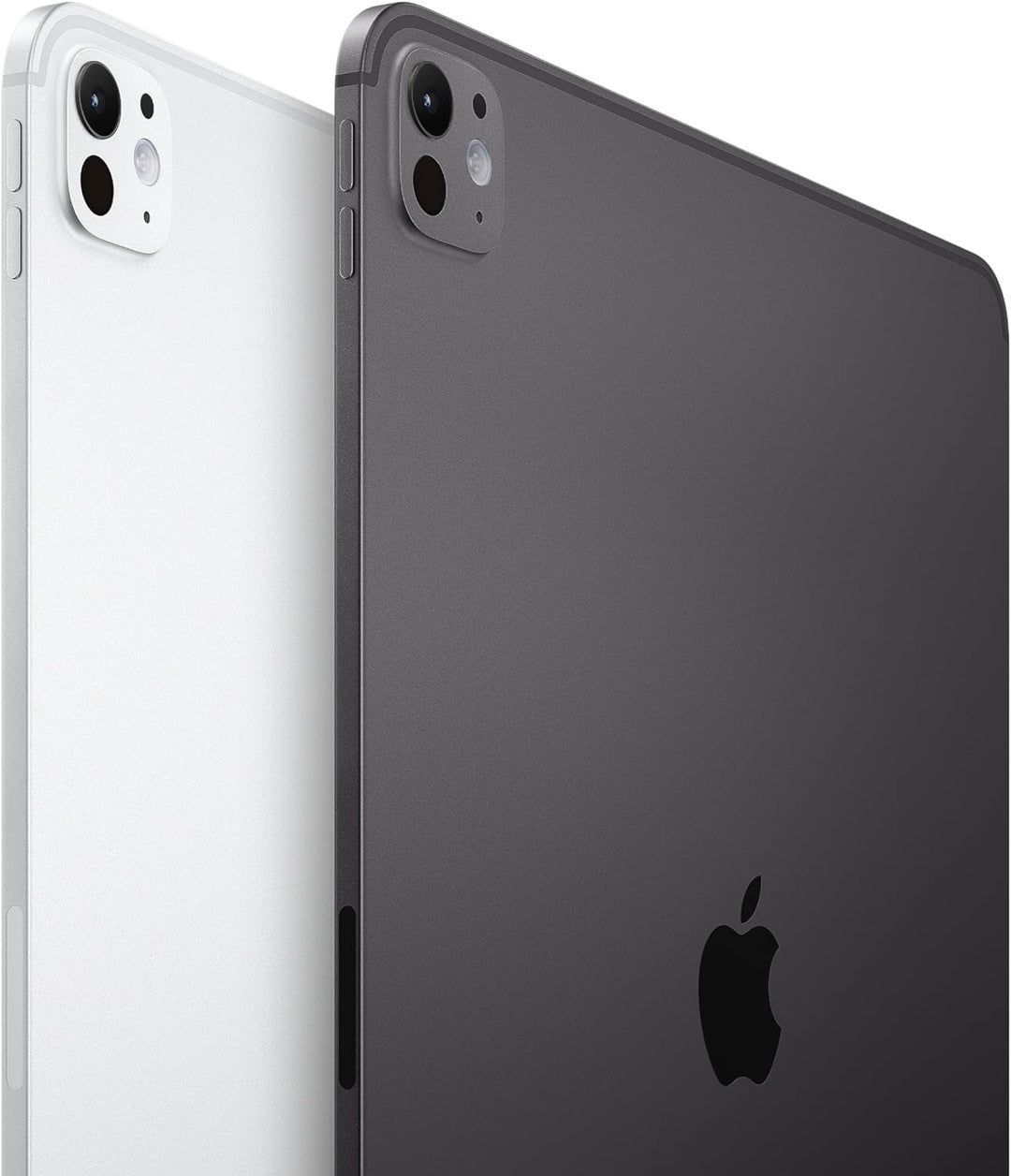 11-inch iPad Pro with OLED Nano Texture Glass in silver on the back and black on the front, showing the screen and camera.